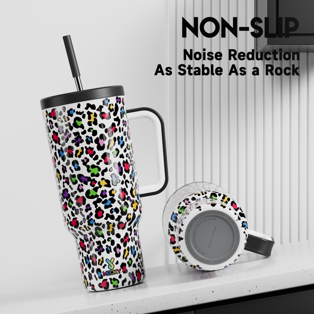 40oz Tumbler With Straw Animal Print Collection-White Color Leopard