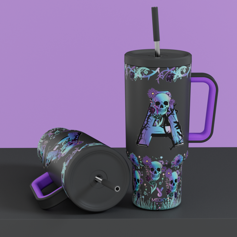 40oz Tumbler With Straw Customized - Custom Halloween Alphabet and Text - Happy Howl-o'-ween! Trick-or-treat! - Gifts for yourself, friends, family and lover!