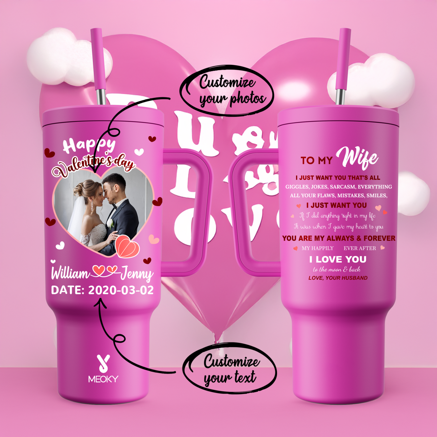 A Love Letter To Her - Customized 40oz Tumbler With Straw - Best Valentine's Day Gifts for Loved Ones