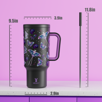 40oz Tumbler With Straw Halloween Special Edition-Black Butterfly - Luminous