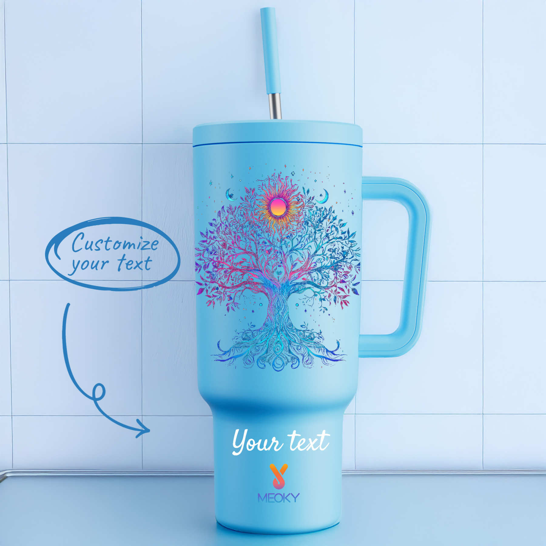 40oz Tumbler With Straw Customized - Tree of Life Collection - The perfect gift for Loved ones, relatives, friends !