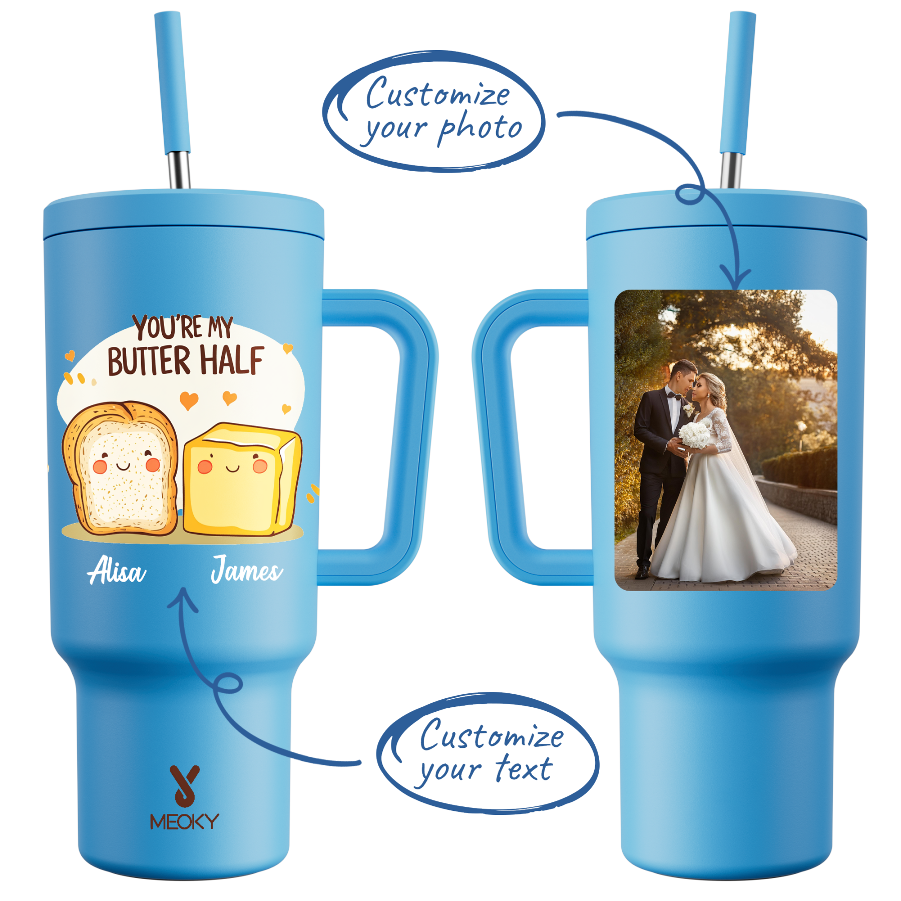 40oz Tumbler With Straw Customized -You're My Butter Half?C A Sip of Love for You!