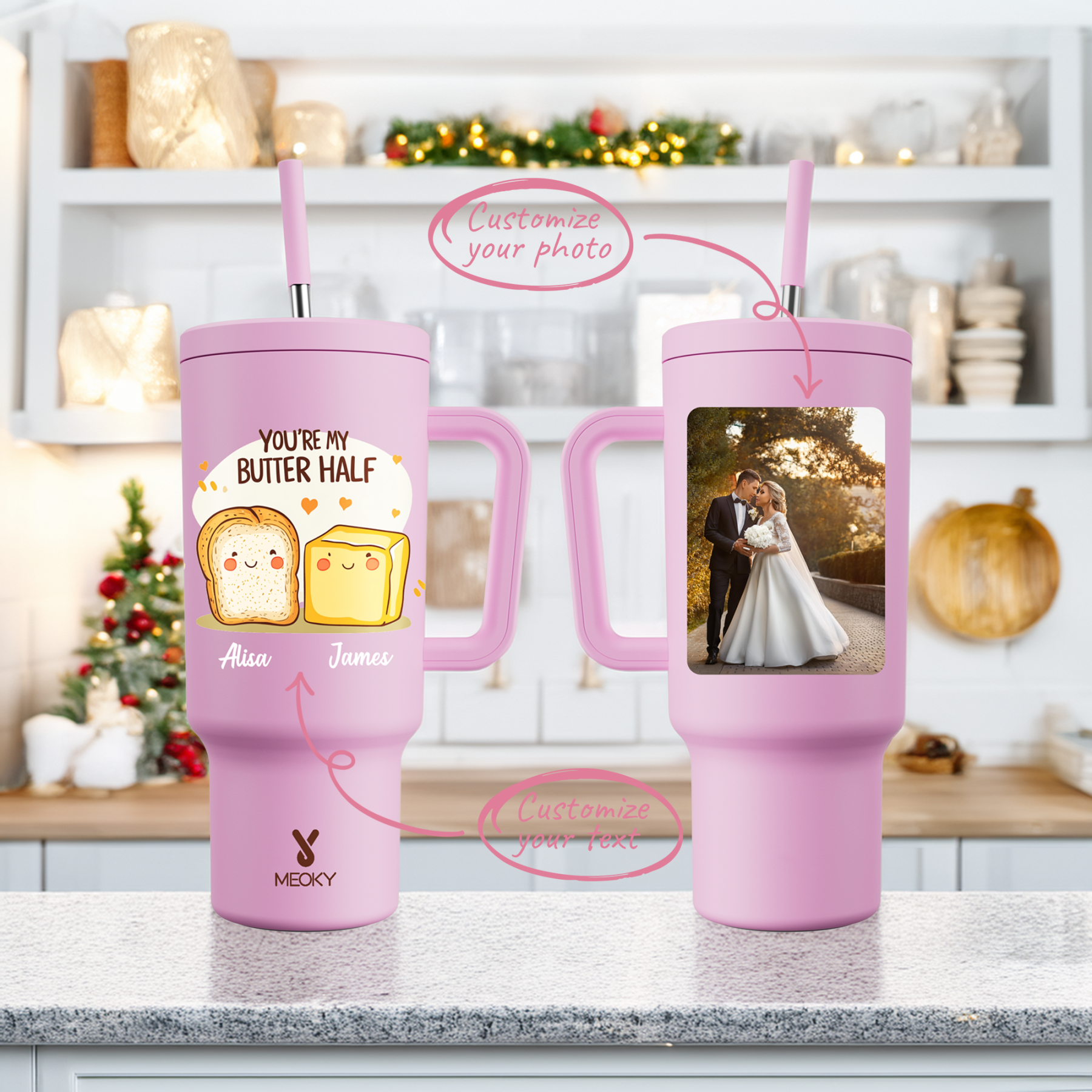 40oz Tumbler With Straw Customized -You're My Butter Half?C A Sip of Love for You!