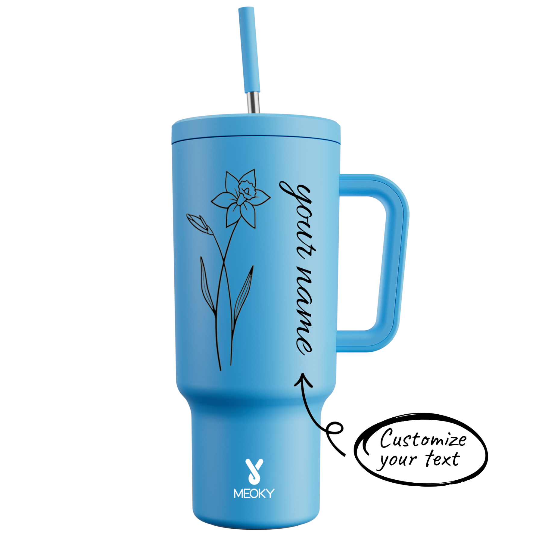 40oz Tumbler With Straw Customized - Monthly Flower