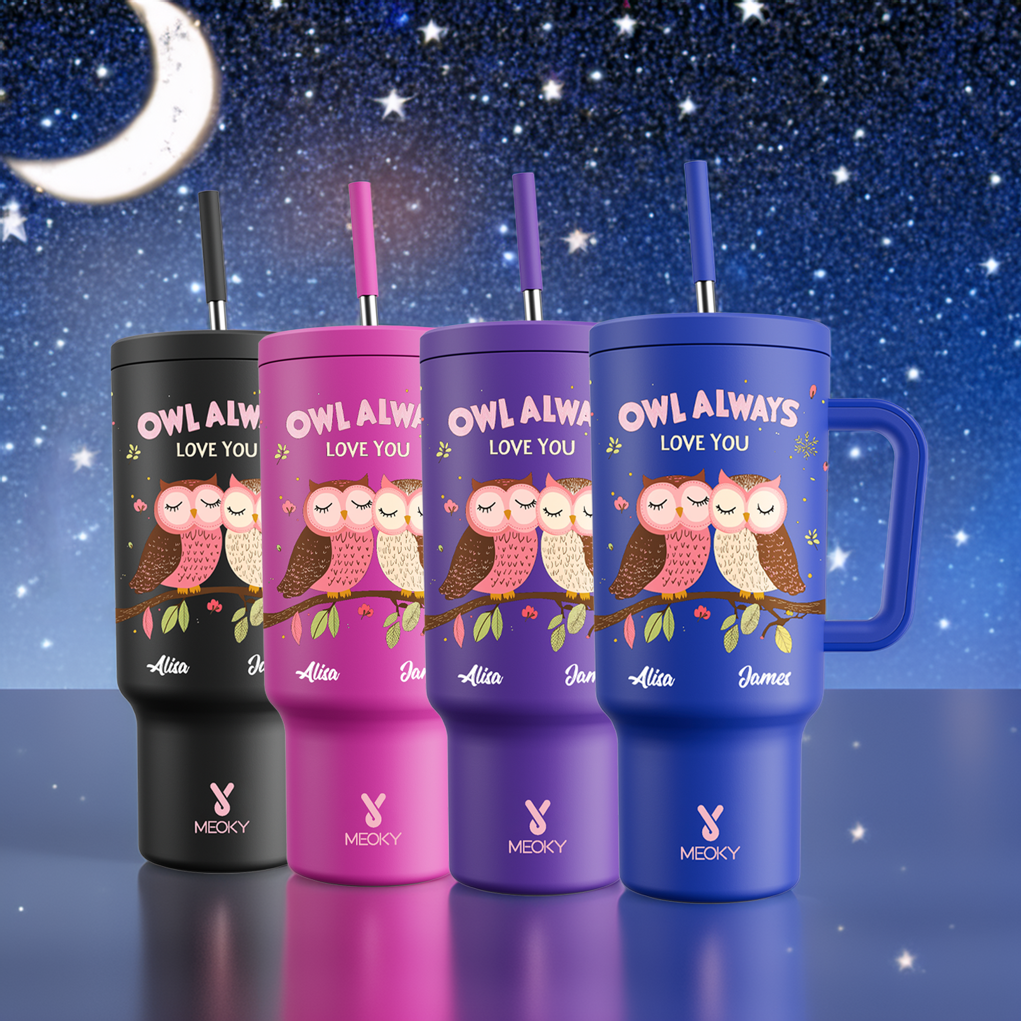 40oz Tumbler With Straw Customized - Owl Always Love You !