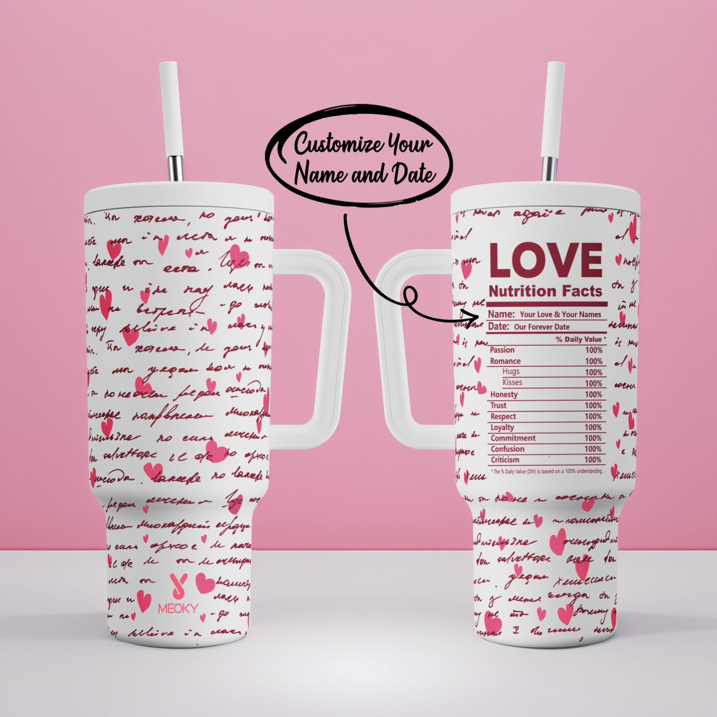 40oz Tumbler With Straw Customized - Valentine's Day Gifts Custom Design