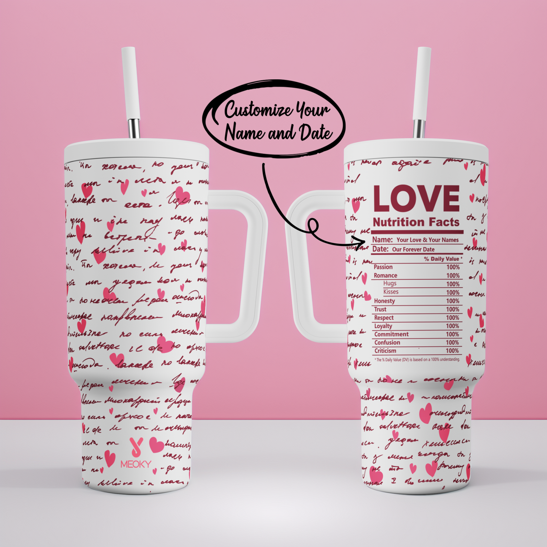 40oz Tumbler With Straw Customized - Valentine's Day Gifts Custom Design