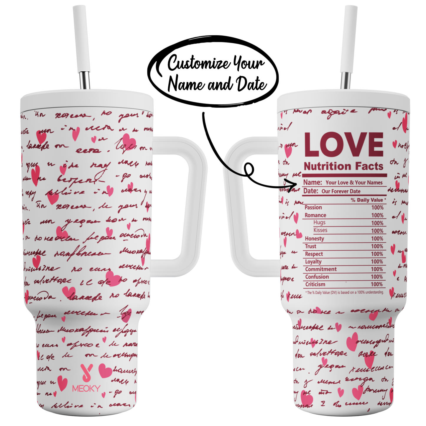 40oz Tumbler With Straw Customized - Valentine's Day Gifts Custom Design