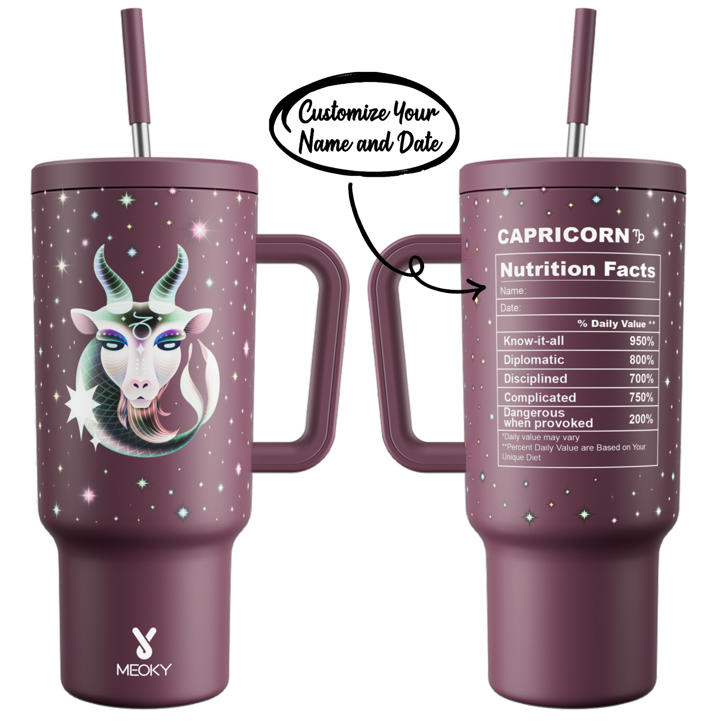 40oz Tumbler With Straw Customized - Zodiac Signs - Custom ID Card - Birthday gifts for yourself, friends, family and lover