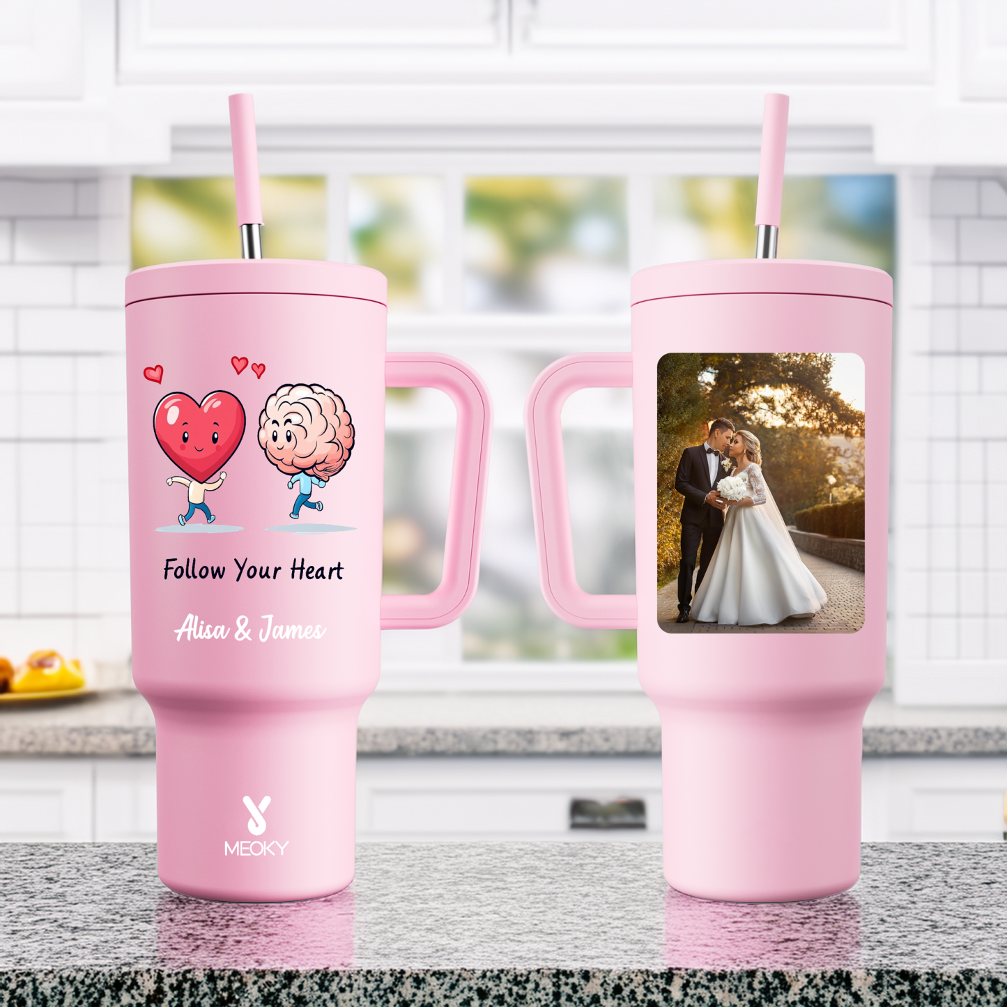 Follow You Heart - Customized 40oz Tumbler With Straw - Best Valentine's Day Gifts for Loved Ones