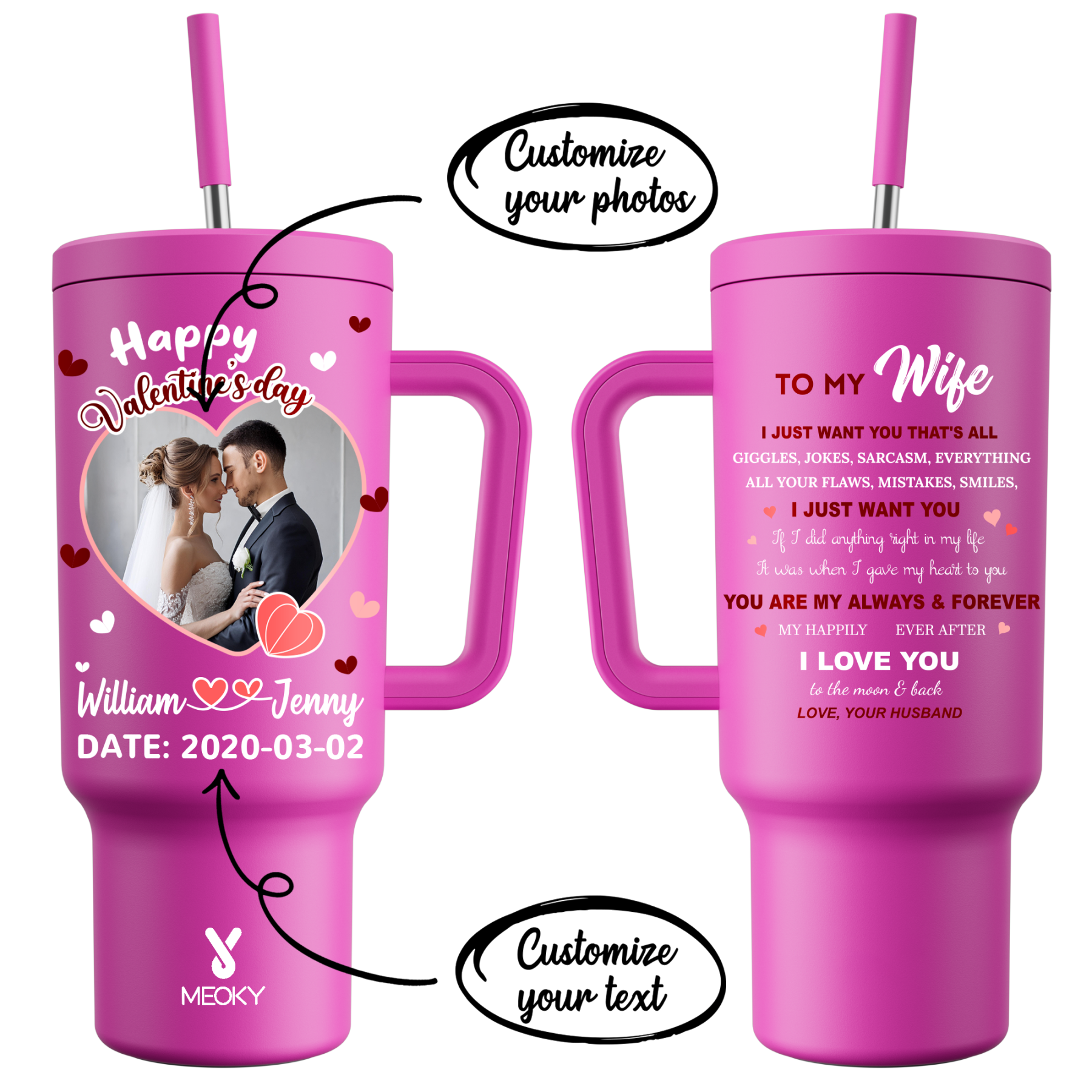 A Love Letter To Her - Customized 40oz Tumbler With Straw - Best Valentine's Day Gifts for Loved Ones