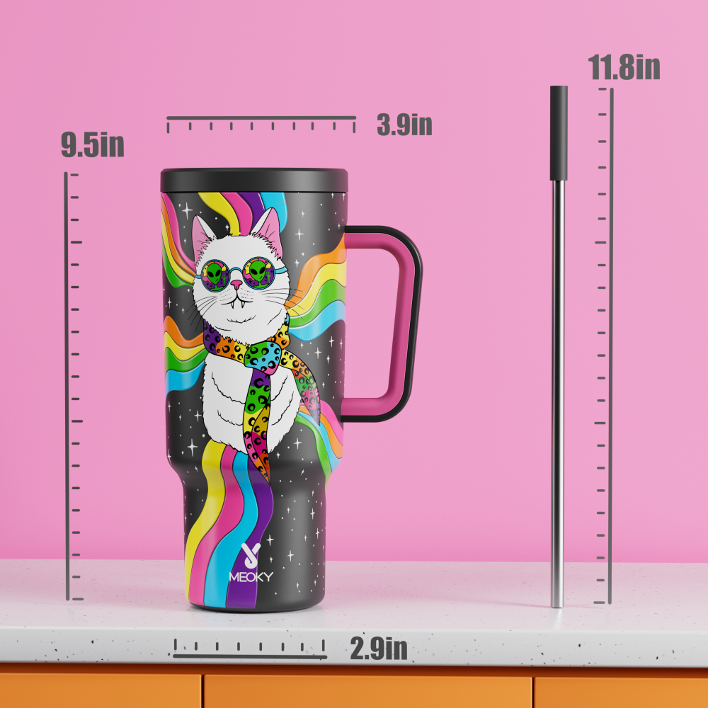 40oz Tumbler With Straw Halloween Special Edition-White Cat