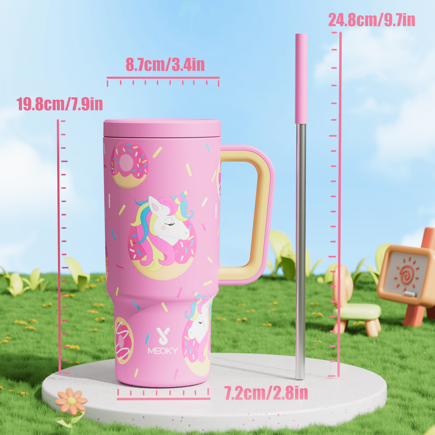 24oz tumbler straw fantasy pink unicorn