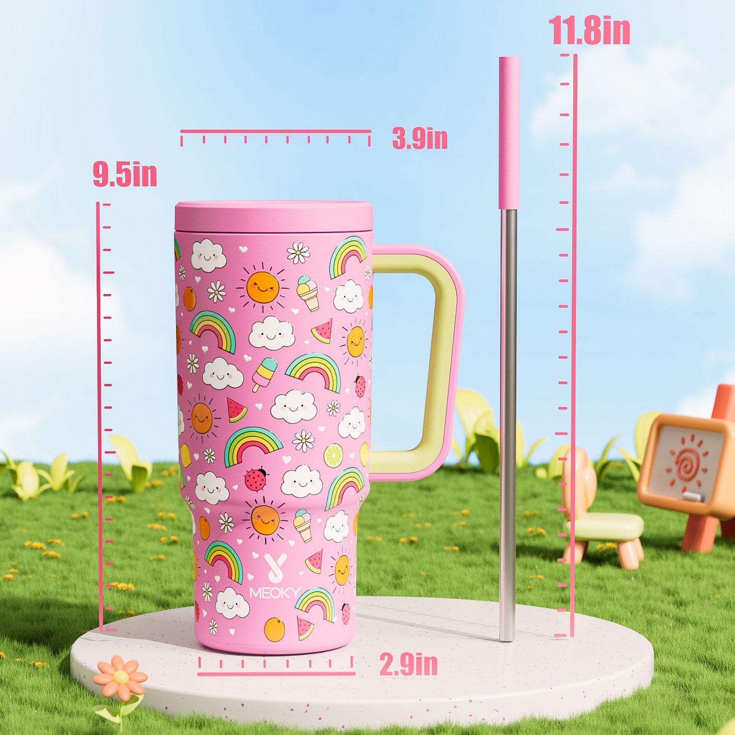 24oz tumbler straw fantasy pink white clouds