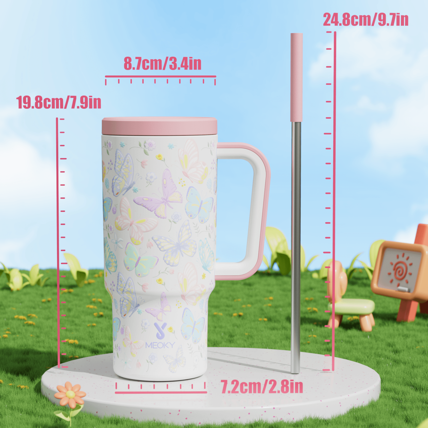 24oz tumbler straw fantasy white butterfly