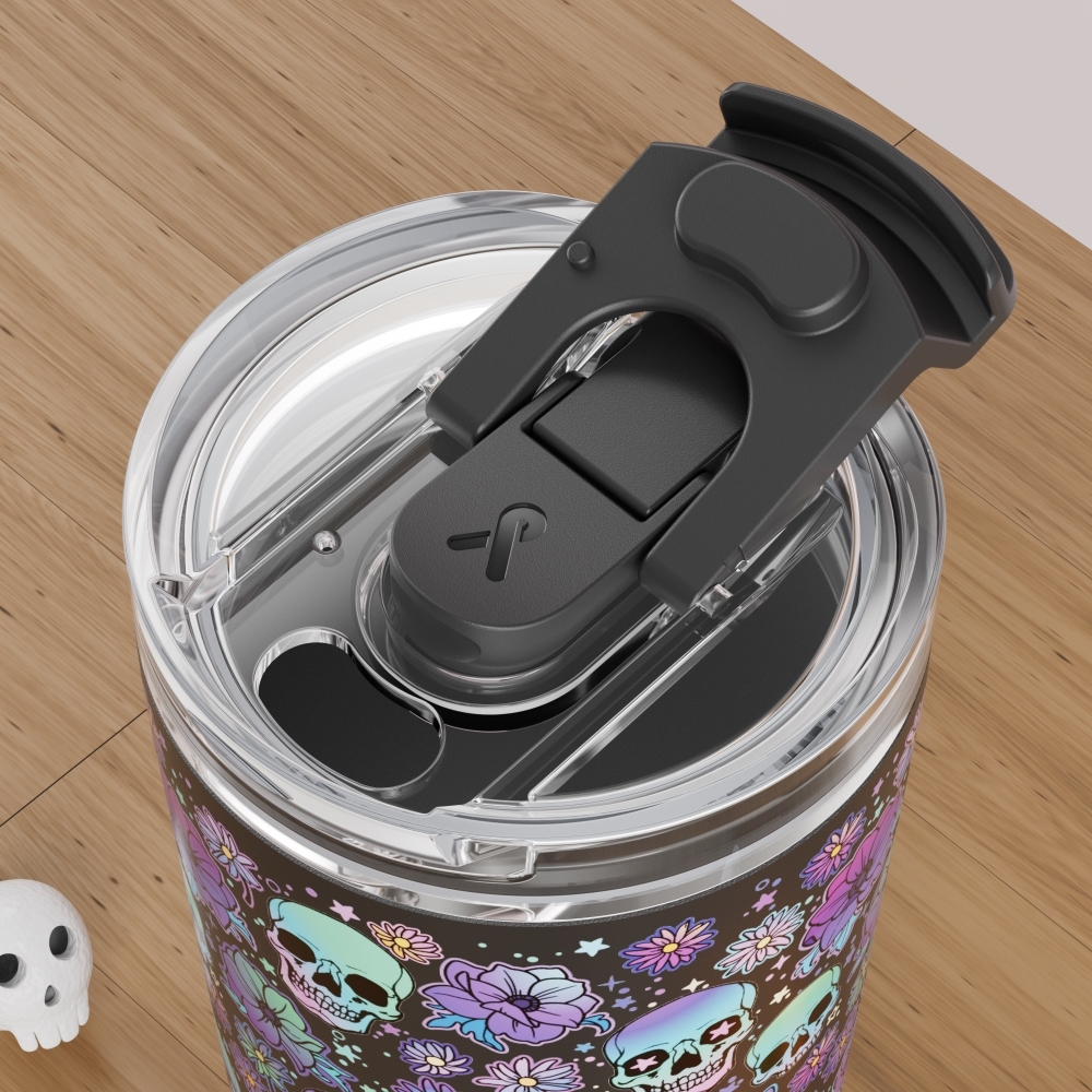 24oz cold cup 2 in 1 lid halloween black skull