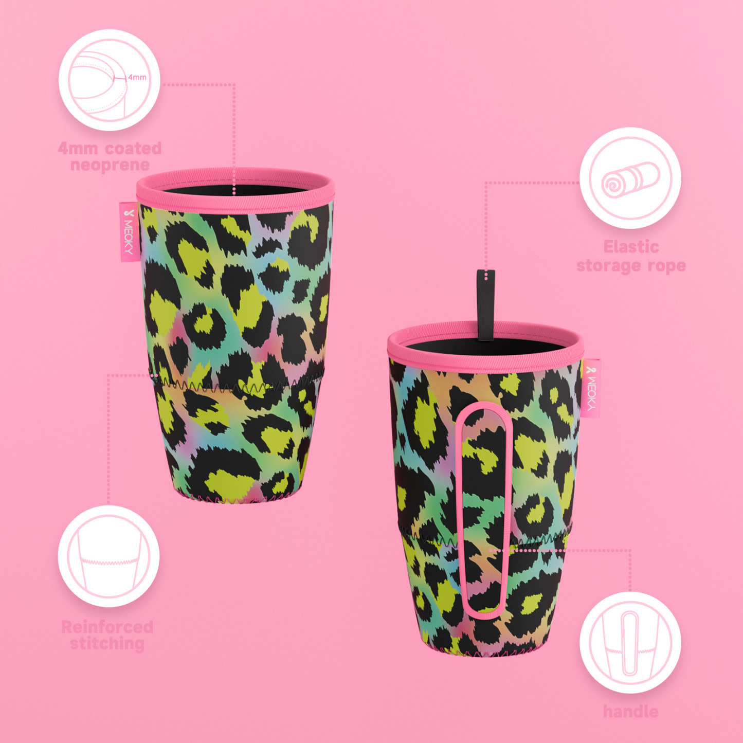 cup sleeve rainbow leopard