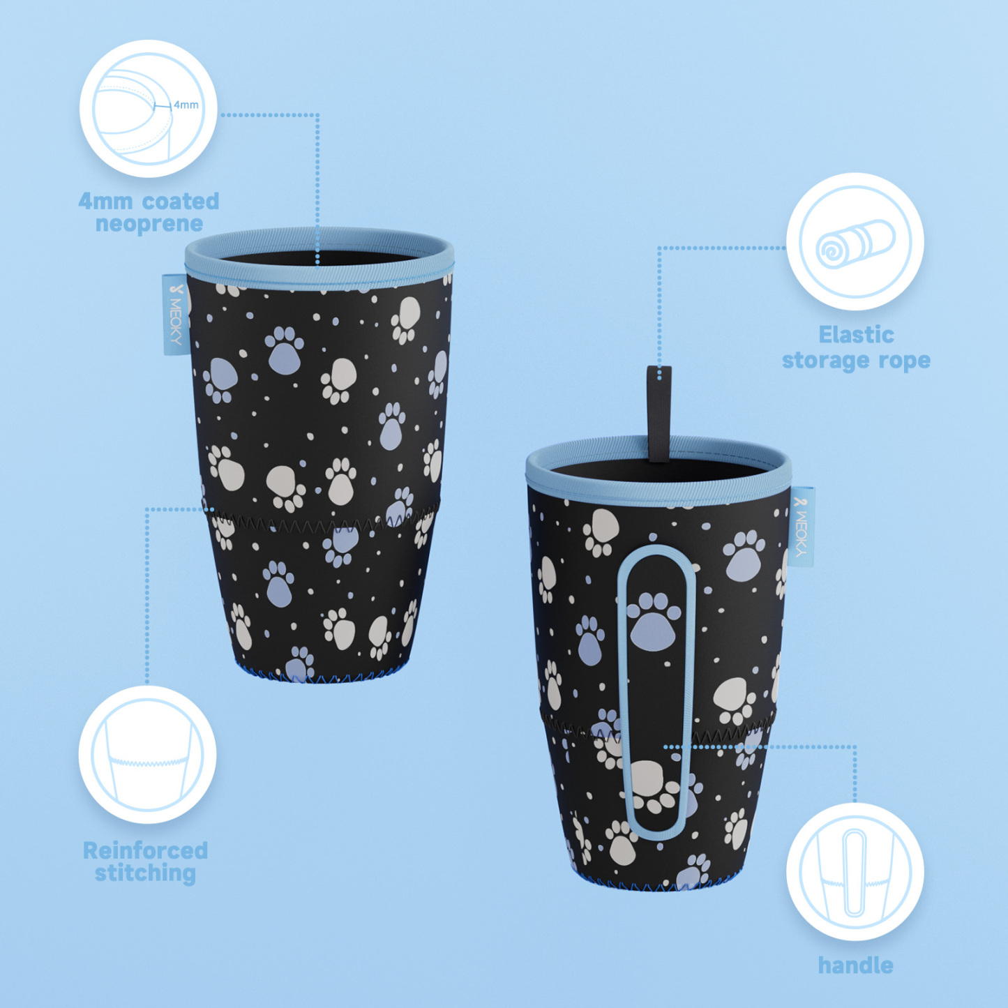 cup sleeve black paw prints
