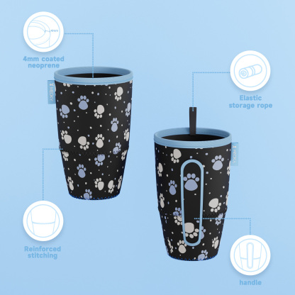 cup sleeve black paw prints