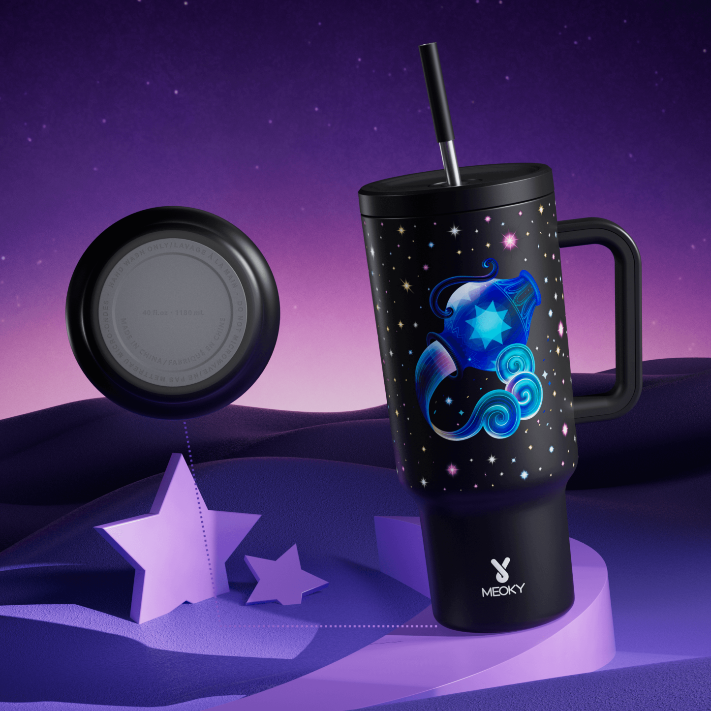 40oz Tumbler With Straw Zodiac Collection-AQUARIUS