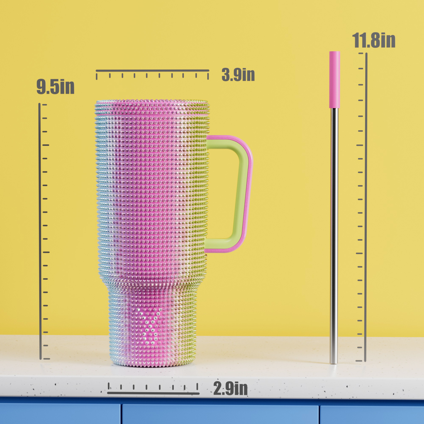 40oz Tumbler With Straw Bling Collection-Rainbow