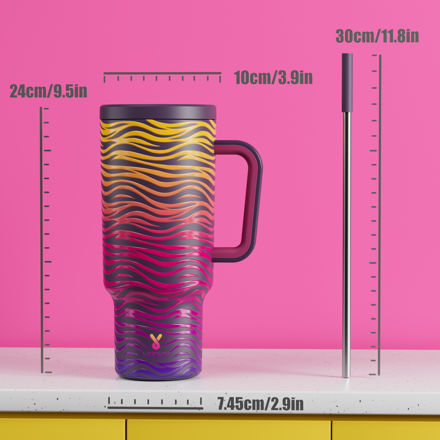 40oz Tumbler With Straw Animal Print Collection-Purple Gradient Zebra