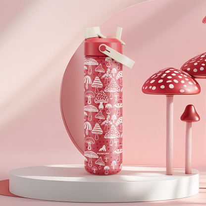 26 oz Insulated Water Bottle with 2-in-1 Straw and Spout Lid Shroom Parade