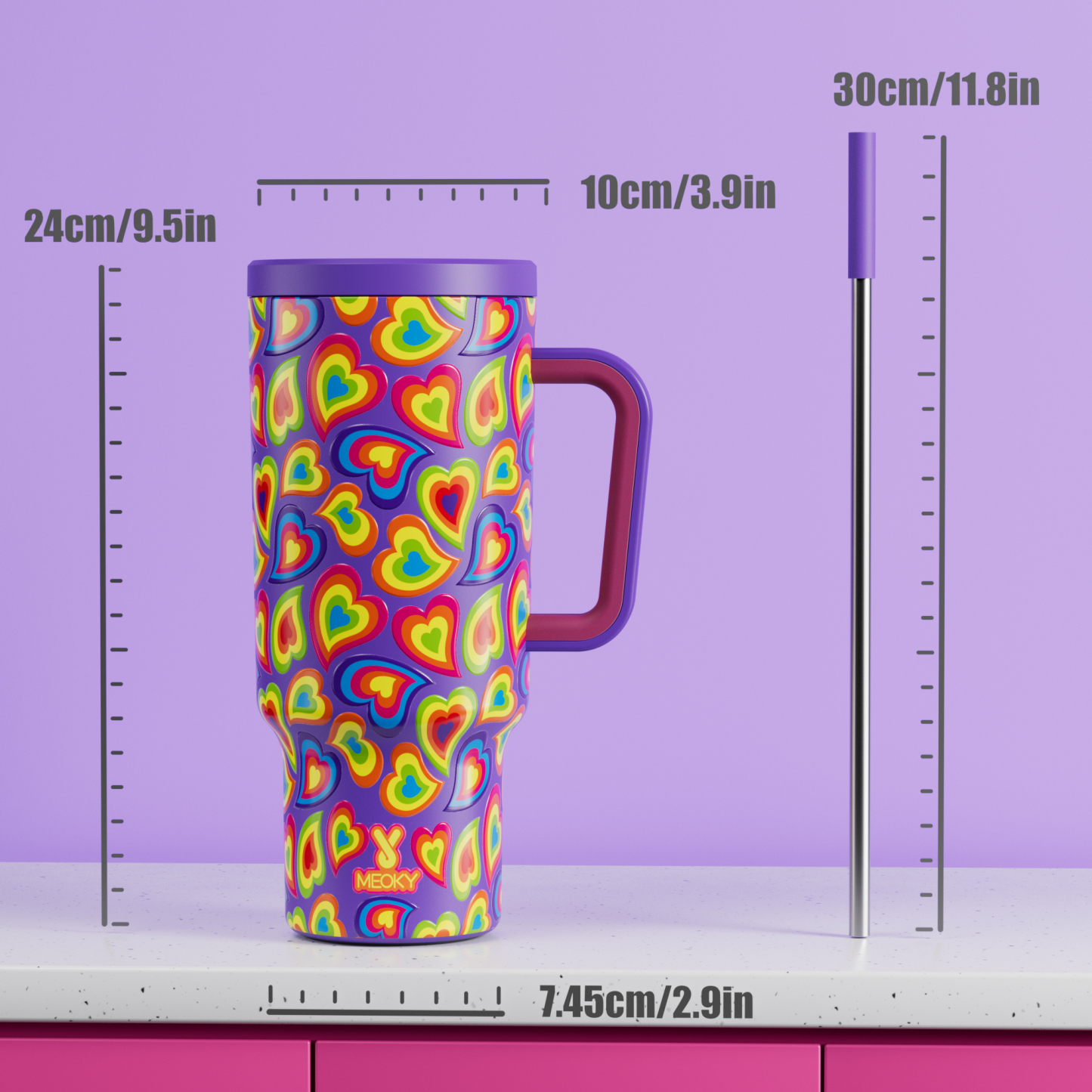 40oz Tumbler With Straw Valentine Collection-Purple Love