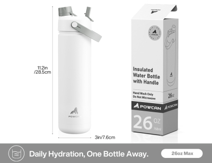 26 oz Insulated Water Bottle with 2-in-1 Straw and Spout Lid