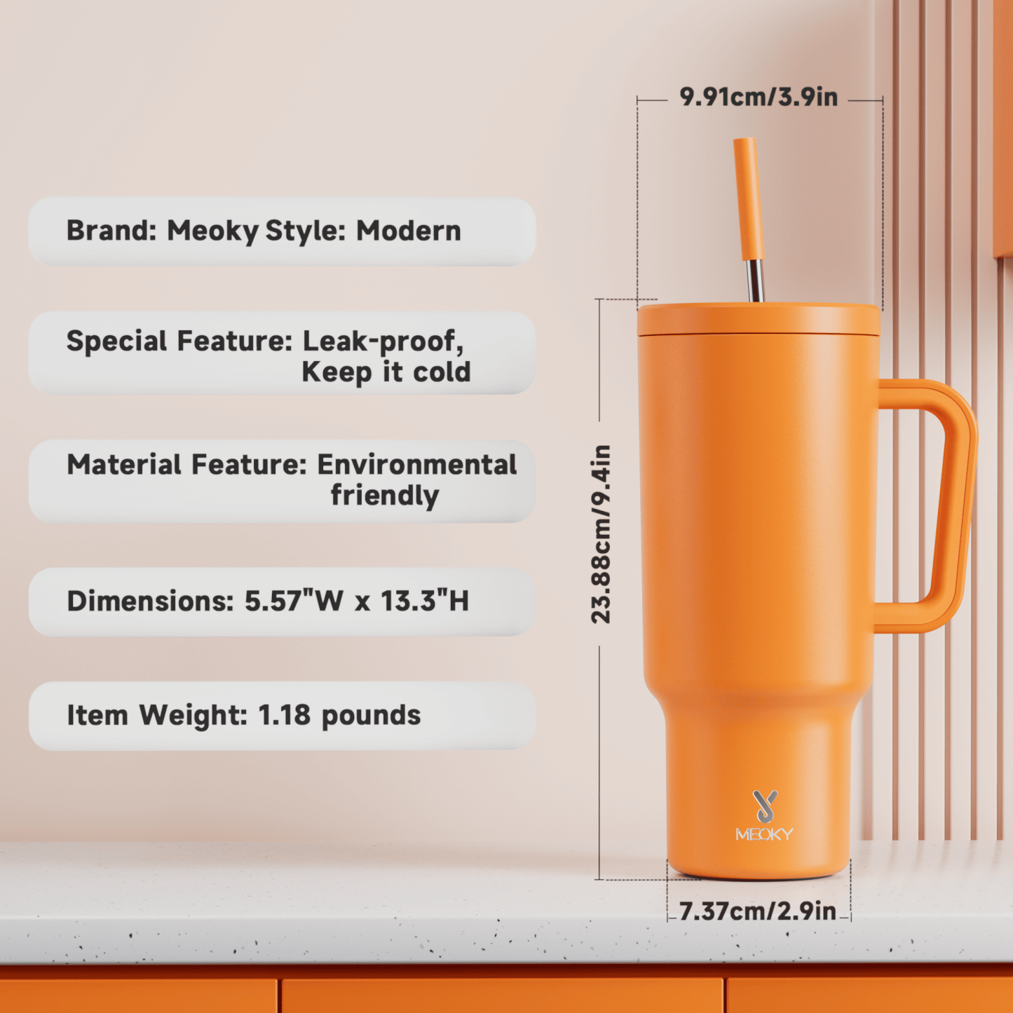 40oz Tumbler With Straw Monochrome Collection-Orange