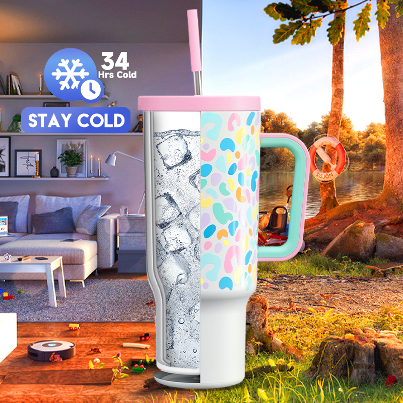 40oz Tumbler With Straw Animal Print Collection-Color Leopard