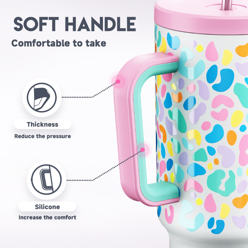 40oz Tumbler With Straw Animal Print Collection-Color Leopard