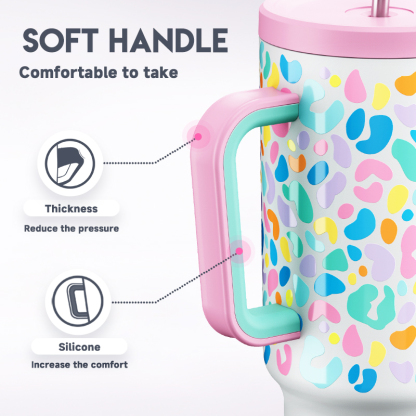 40oz Tumbler With Straw Animal Print Collection-Color Leopard