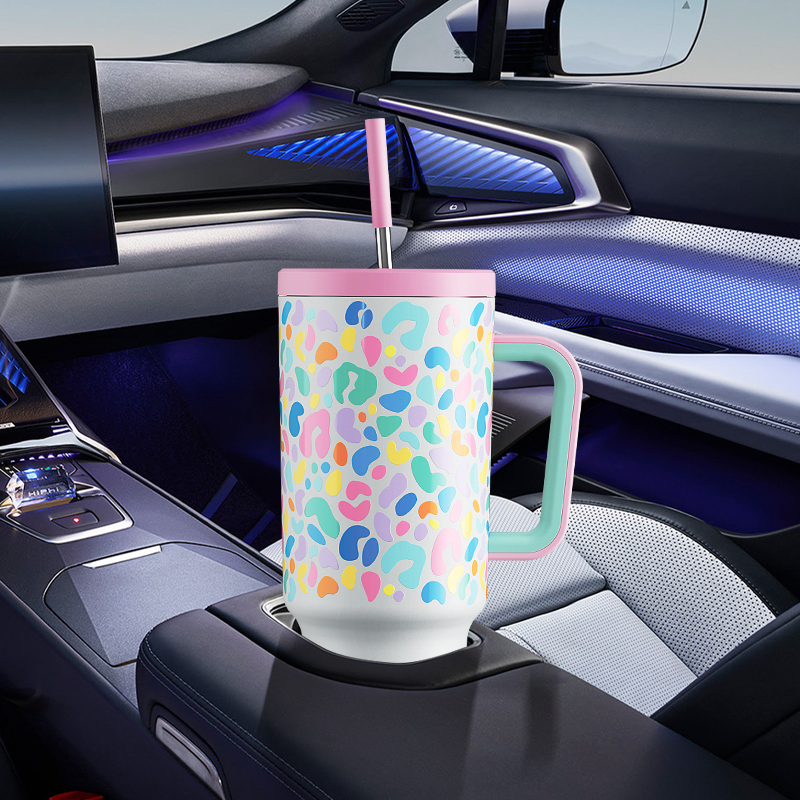 40oz Tumbler With Straw Animal Print Collection-Color Leopard