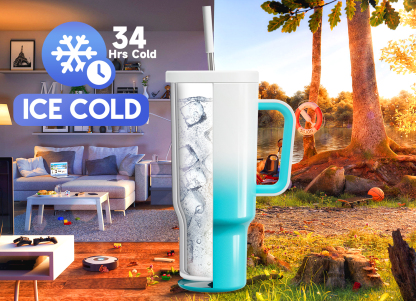 40oz Tumbler With Straw Gradient Collection-Blue White