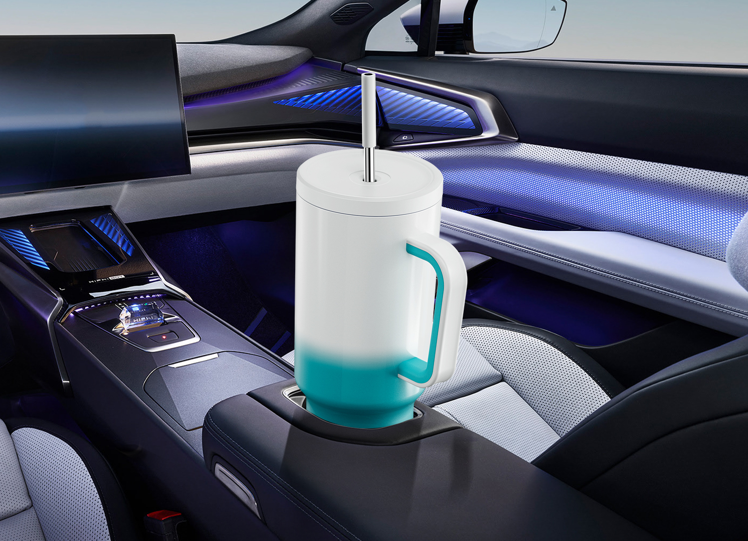 40oz Tumbler With Straw Gradient Collection-Blue White