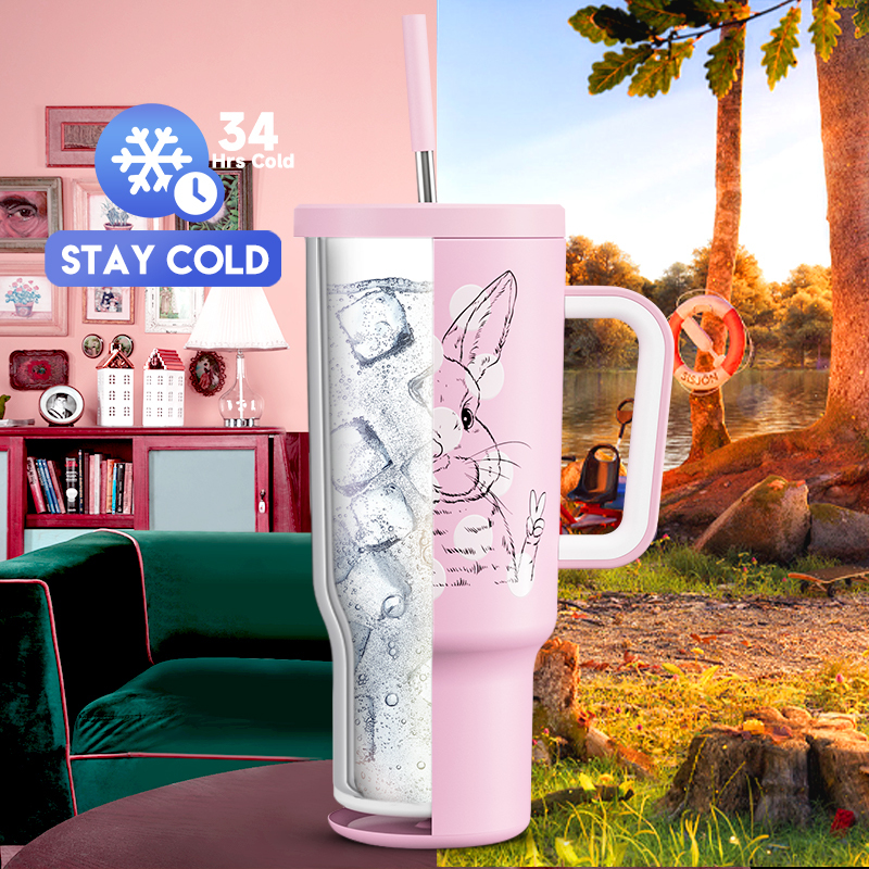 40oz Tumbler With Straw Easter Collection-Bunny pink