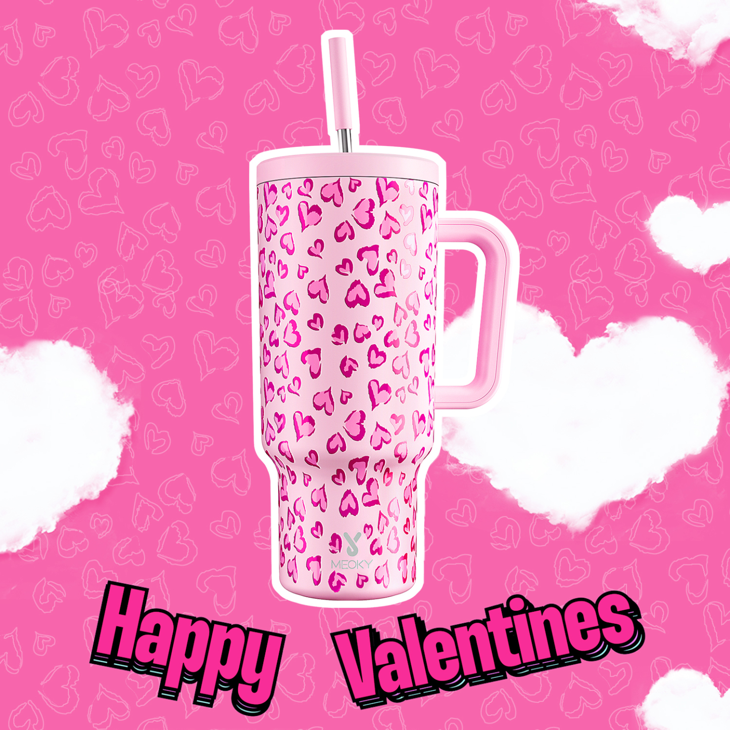 40oz Tumbler With Straw Valentine Collection-Pink Love