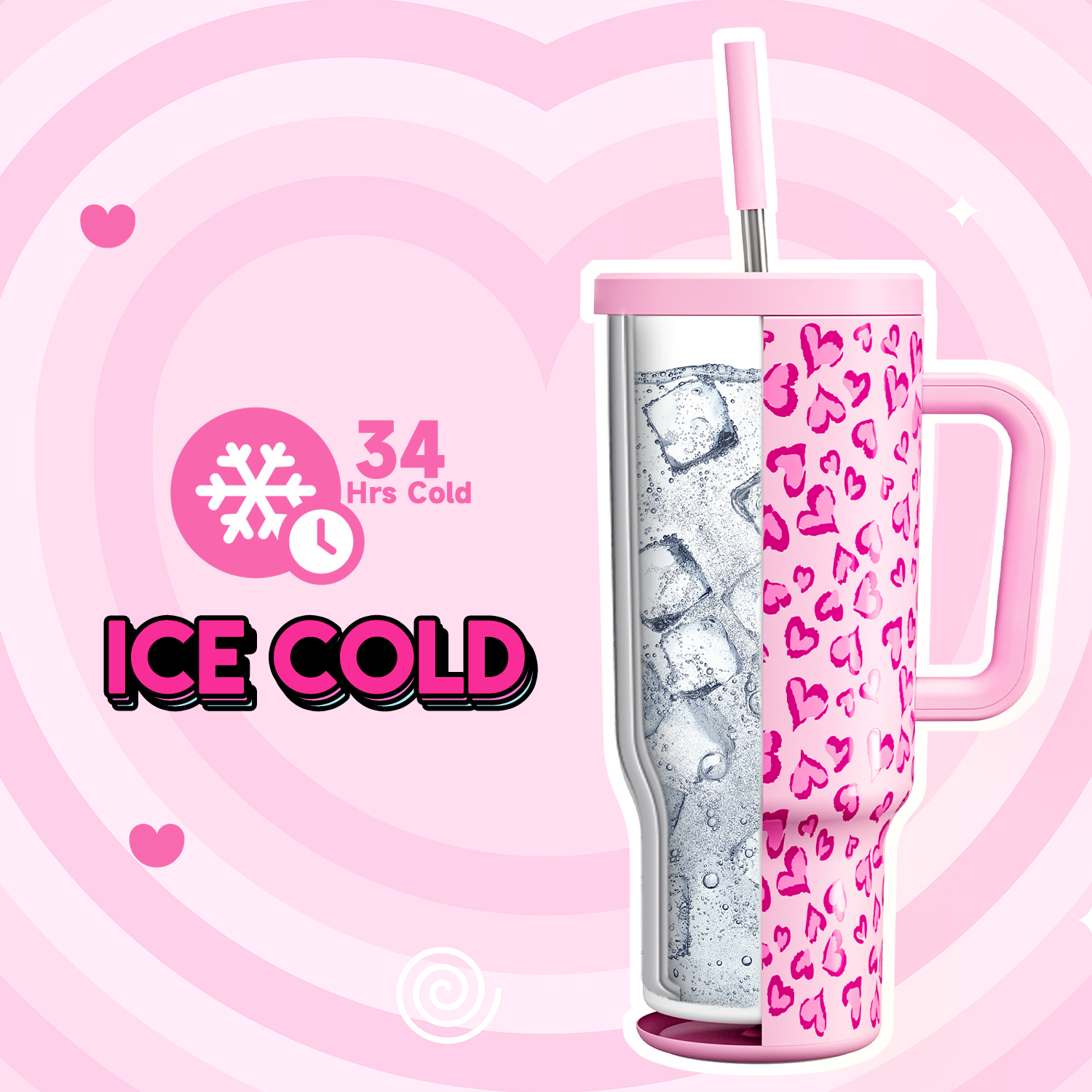 40oz Tumbler With Straw Valentine Collection-Pink Love