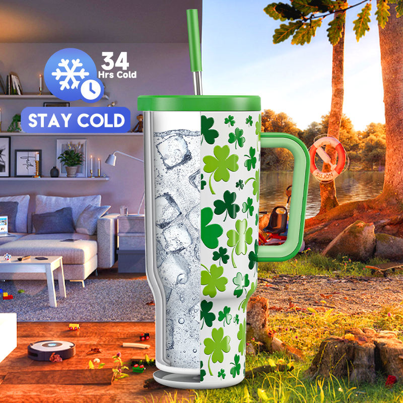 40oz Tumbler With Straw Saint Patrick's Day Collection-Shamrock