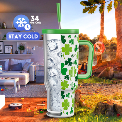 40oz Tumbler With Straw Saint Patrick's Day Collection-Shamrock