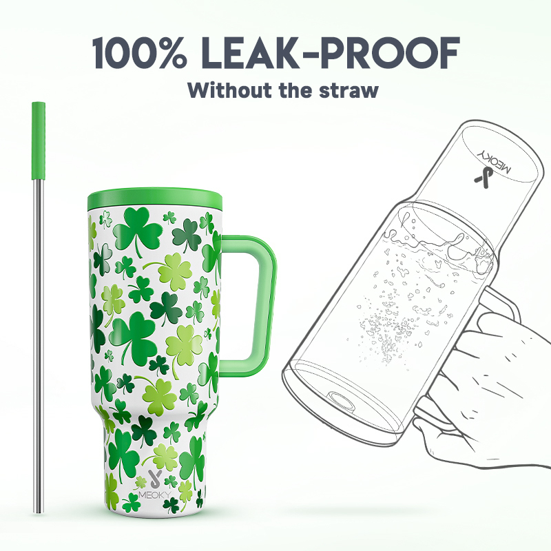 40oz Tumbler With Straw Saint Patrick's Day Collection-Shamrock