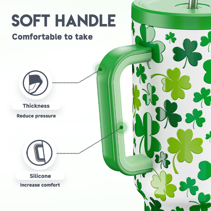 40oz Tumbler With Straw Saint Patrick's Day Collection-Shamrock