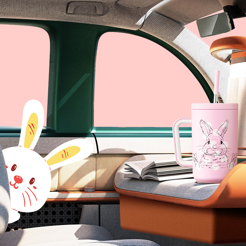 40oz Tumbler With Straw Easter Collection-Bunny pink