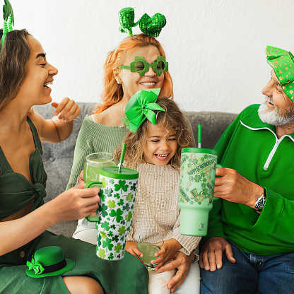40oz Tumbler With Straw Saint Patrick's Day Collection-Shamrock