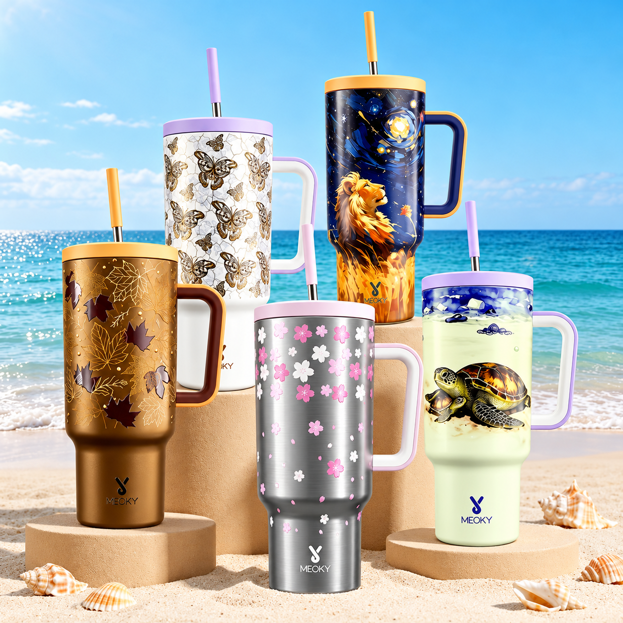 MEOKY 40oz Stainless Steel Insulated Tumbler with Handle and Straw