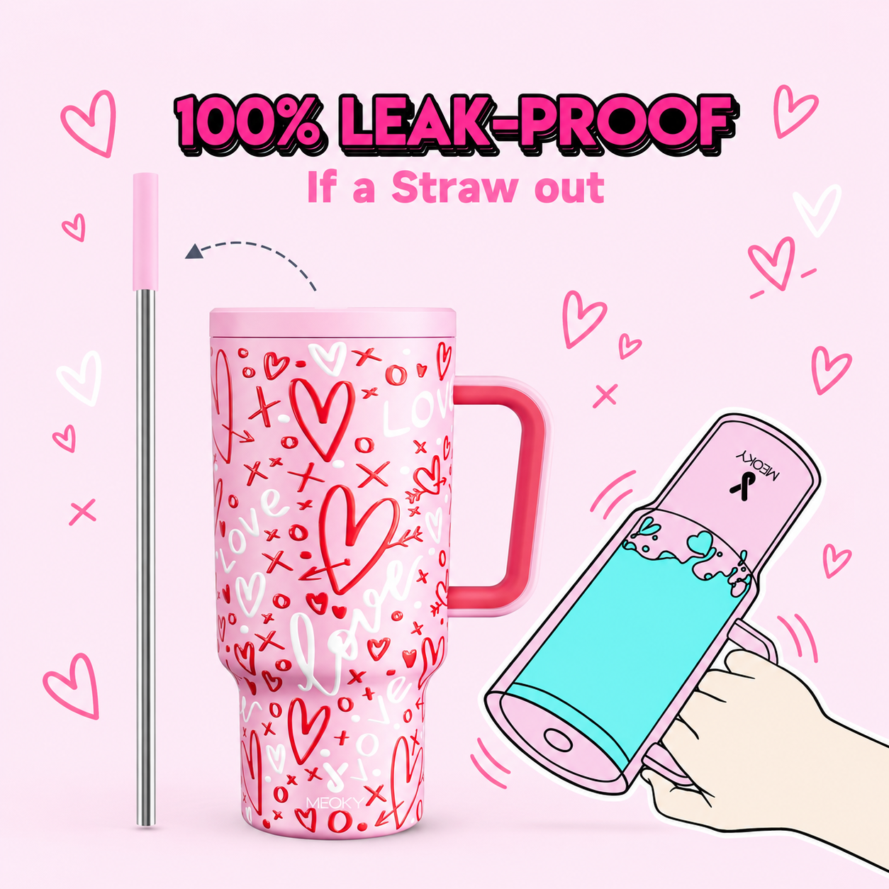 MEOKY 40oz Pink Valentine's Day Tumbler
