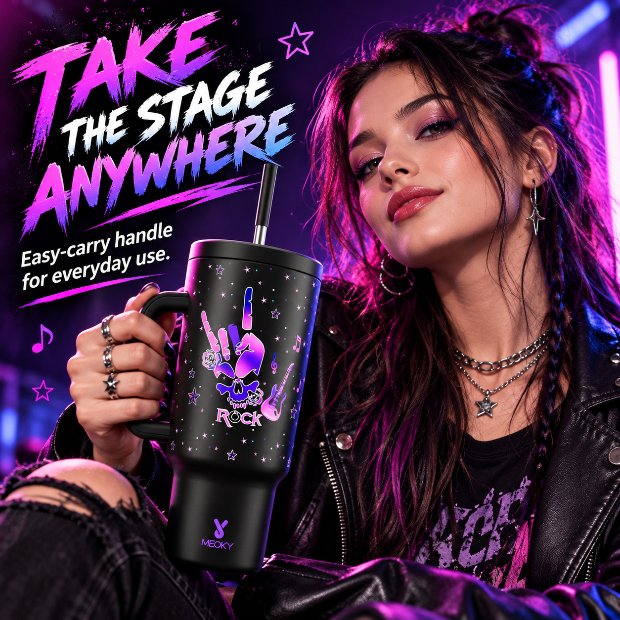 MEOKY 40oz Rock & Roll Tumbler