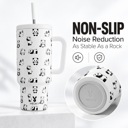 Meoky 40oz Cute Panda Print Insulated Tumbler with Handle & Straw