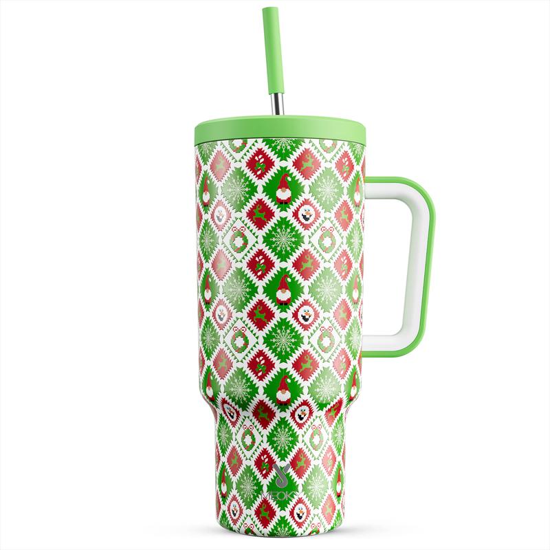 MEOKY 40oz Printed Stainless Steel Insulated Tumbler with Handle and Straw